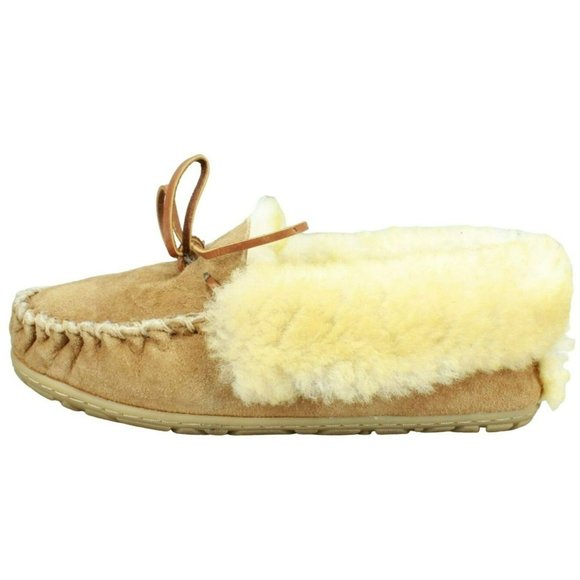 L.L. Bean Shoes - LL Bean Brown Suede Slip On Wicked Good Shearling Lined Moccasin Slippers 7 M